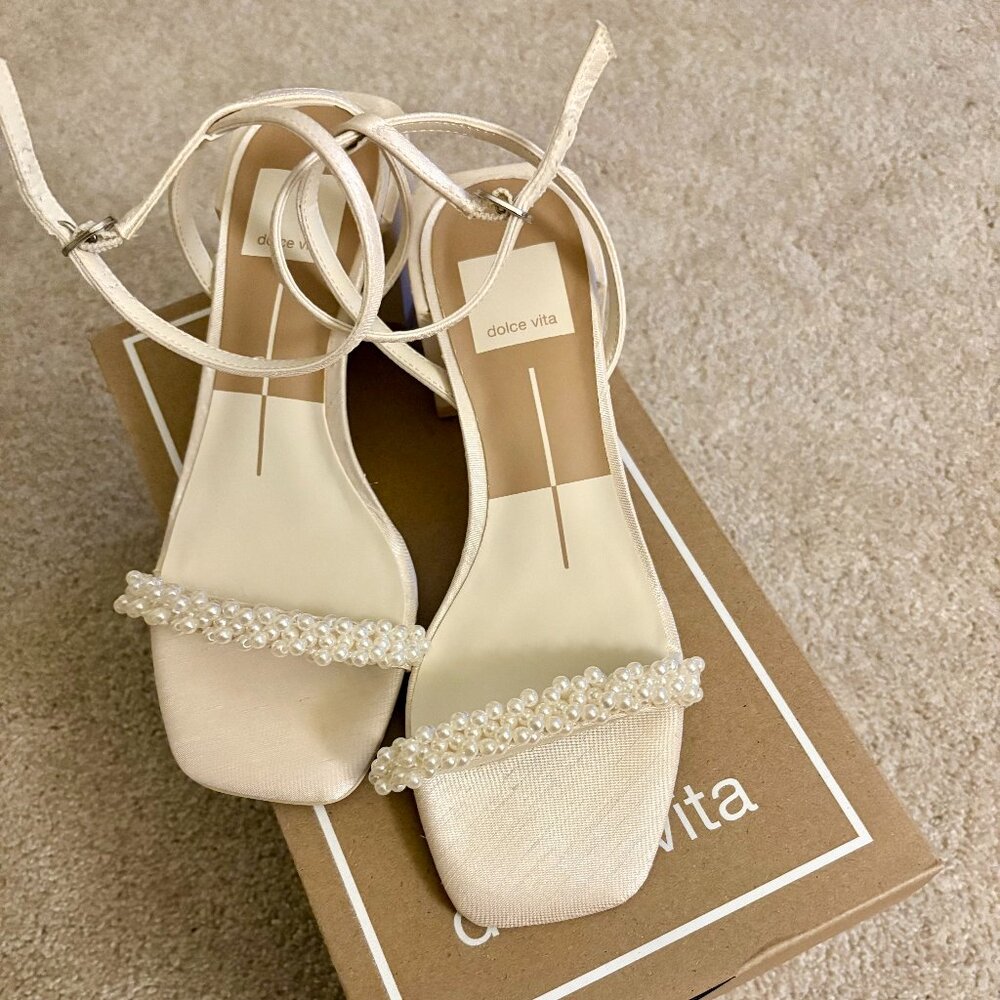 Dolce Vita Cream Pearl Embellished Heels - Picture 2 of 8
